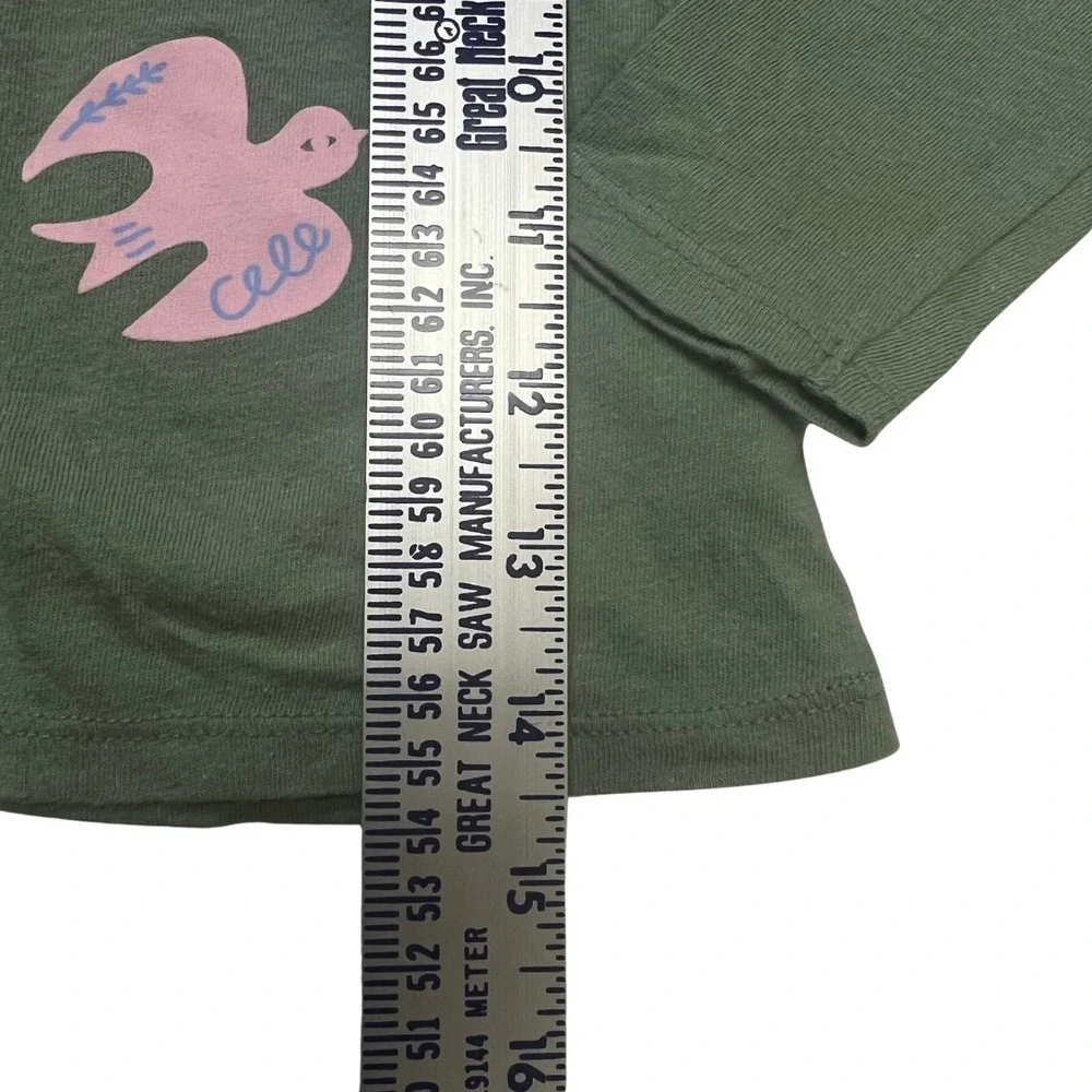Old Navy Girls Long Sleeve‎ Tee 4T Rainbow Bird Graphic Olive Green Cotton